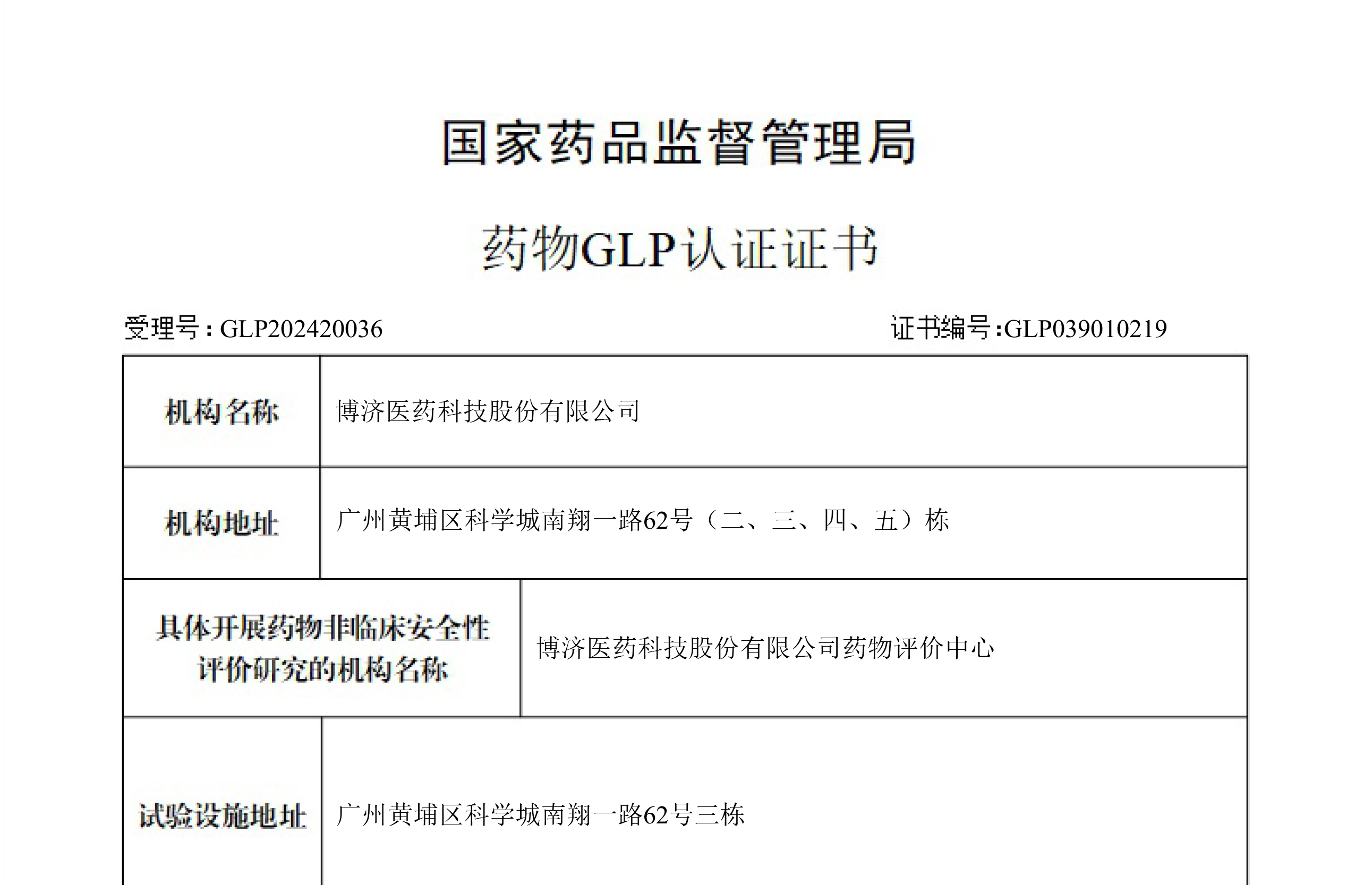 ҩ��GLP��֤֤��